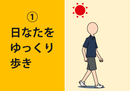 ①日なたをゆっくり歩き