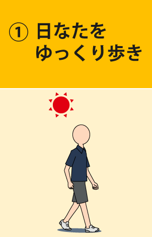 ①日なたをゆっくり歩き