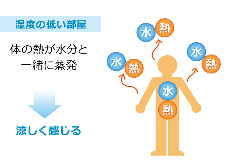 湿度の低い部屋 体の熱が水分と一緒に蒸発 涼しく感じる